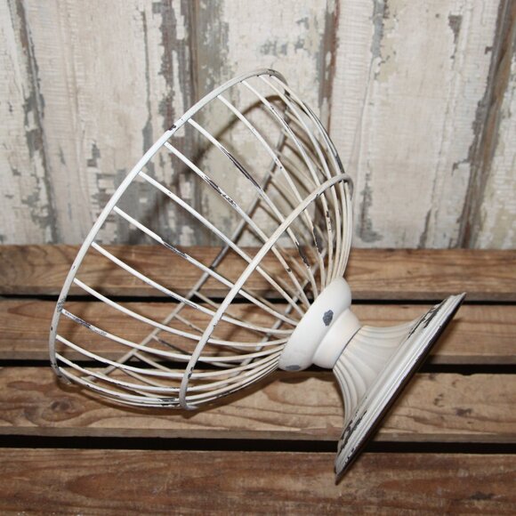 Large Taupe Beige Chippy Distressed Wrought Iron Pedestal Decor Dish Bowl - Picture 5 of 6